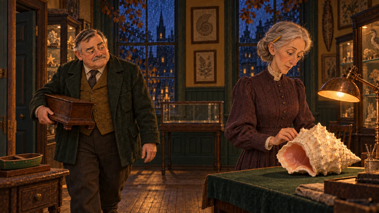 Barnaby and Miss Vokes in the museum.