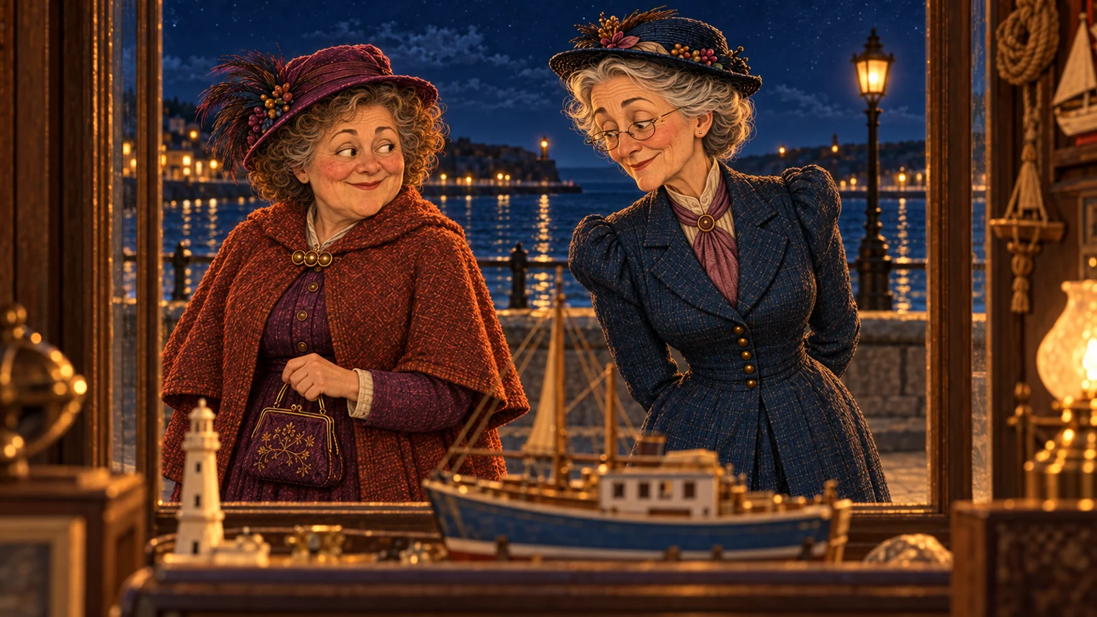 The sisters try the little boat game.