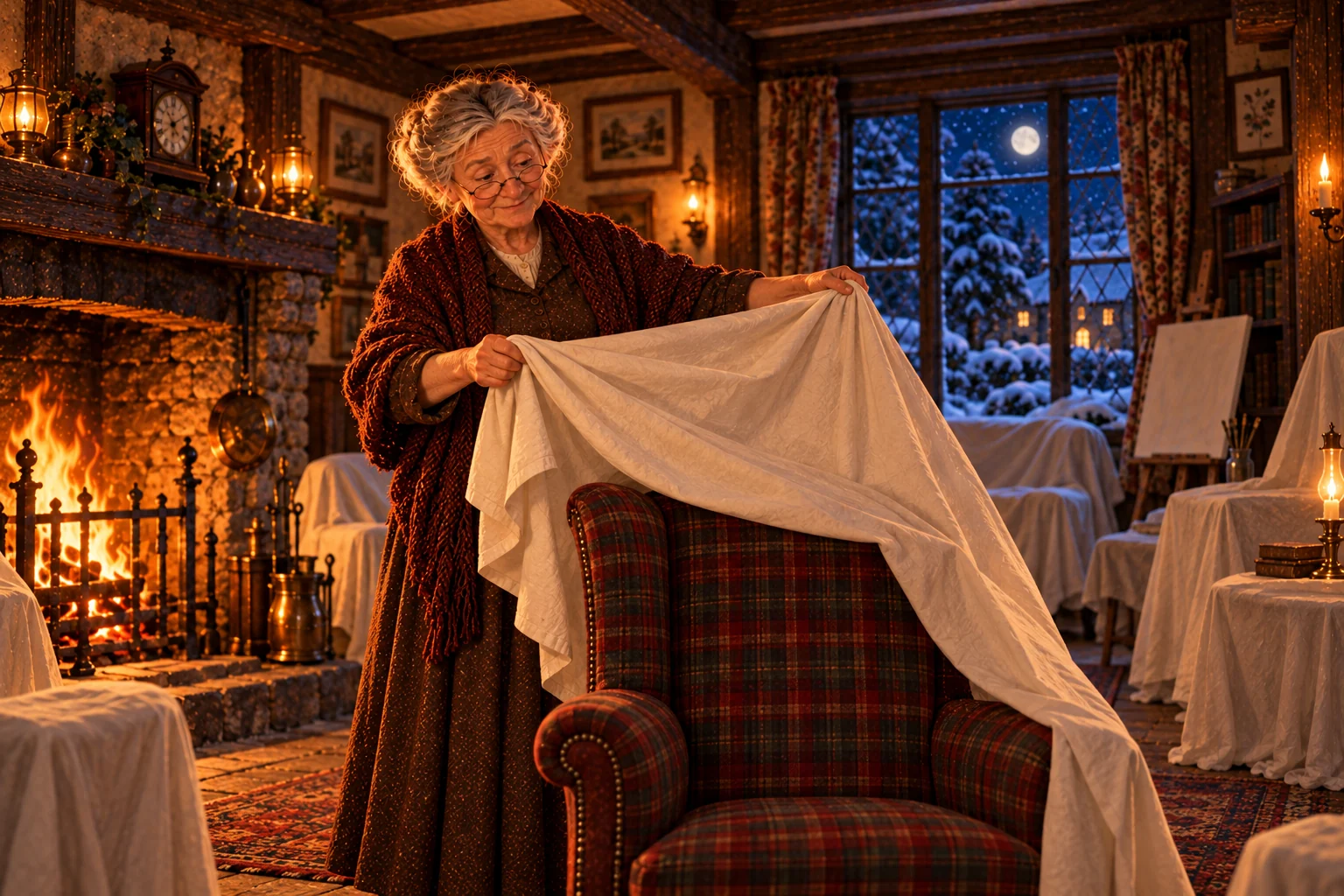 Dorothea prepares the parlour for a quiet week.